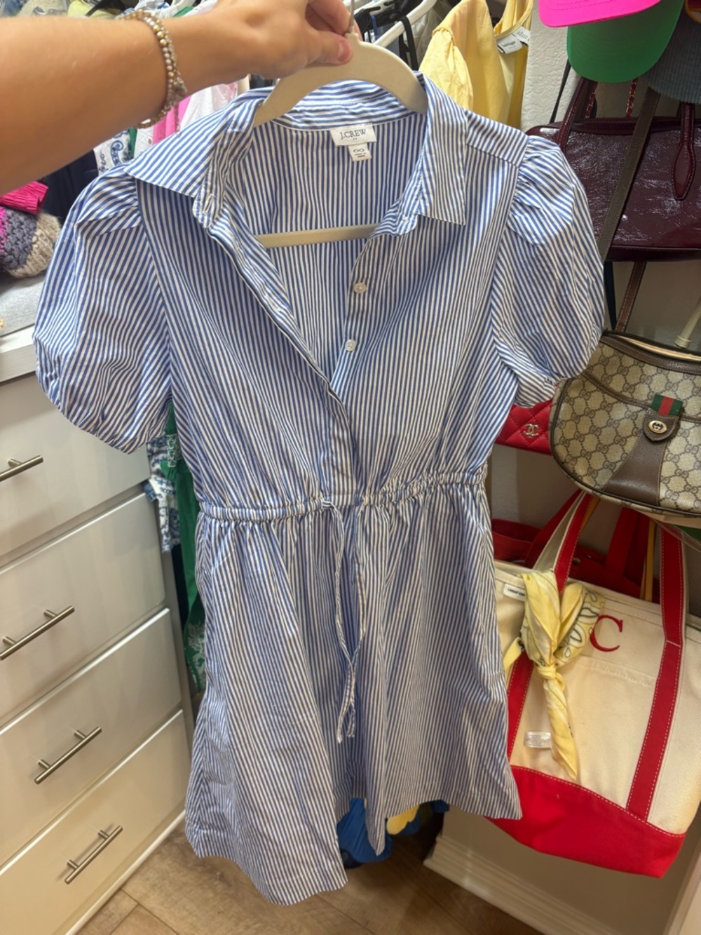 NEVER WORN!!! J. Crew Blue and White Striped Cotton Mini Shirt Dress